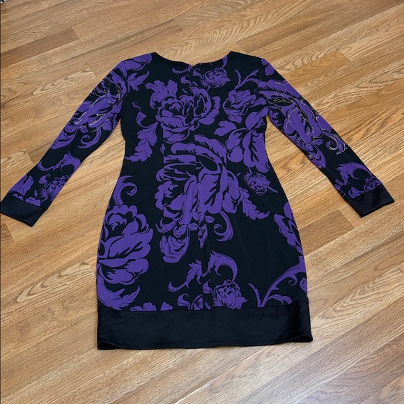 Cache, elegant black purple and gold floral long sleeve mini dress. Size 10. - Picture 5 of 17